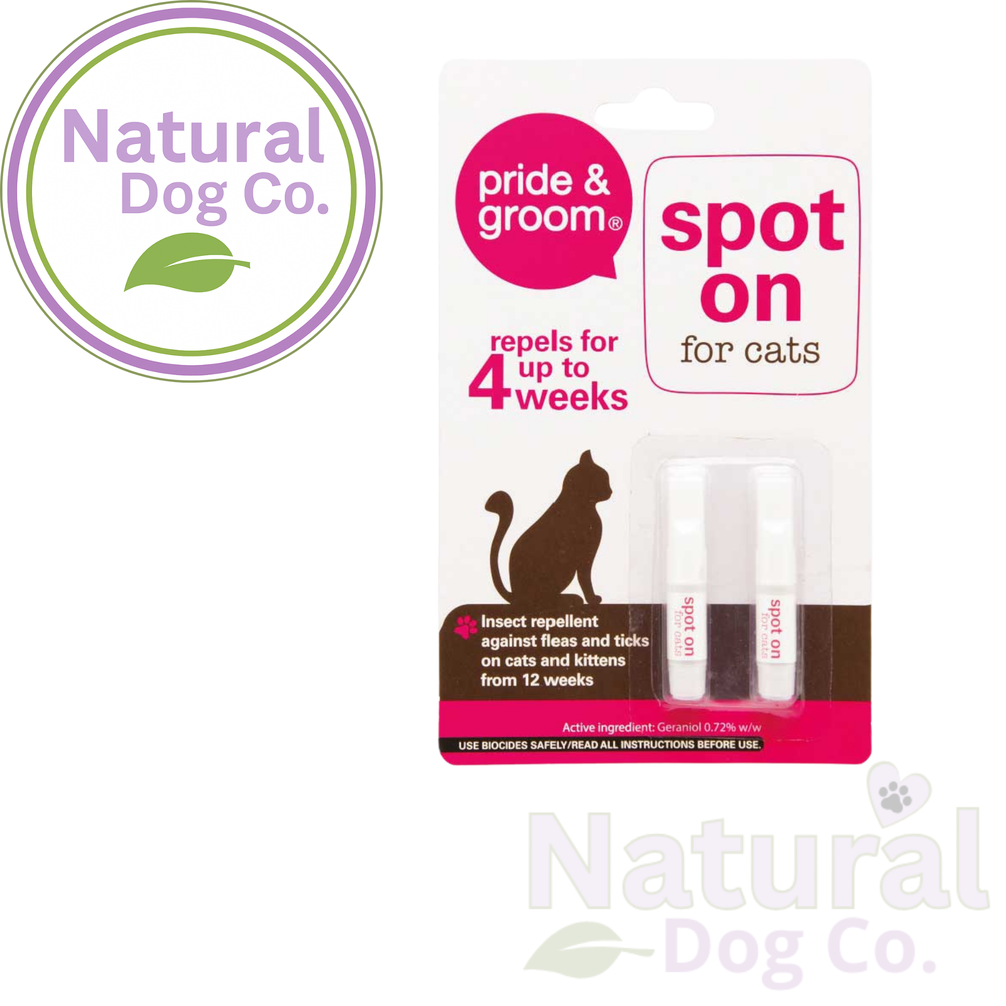 Pride & Groom Spot on Flea & Tick Treatment for Cats - 2 Pack