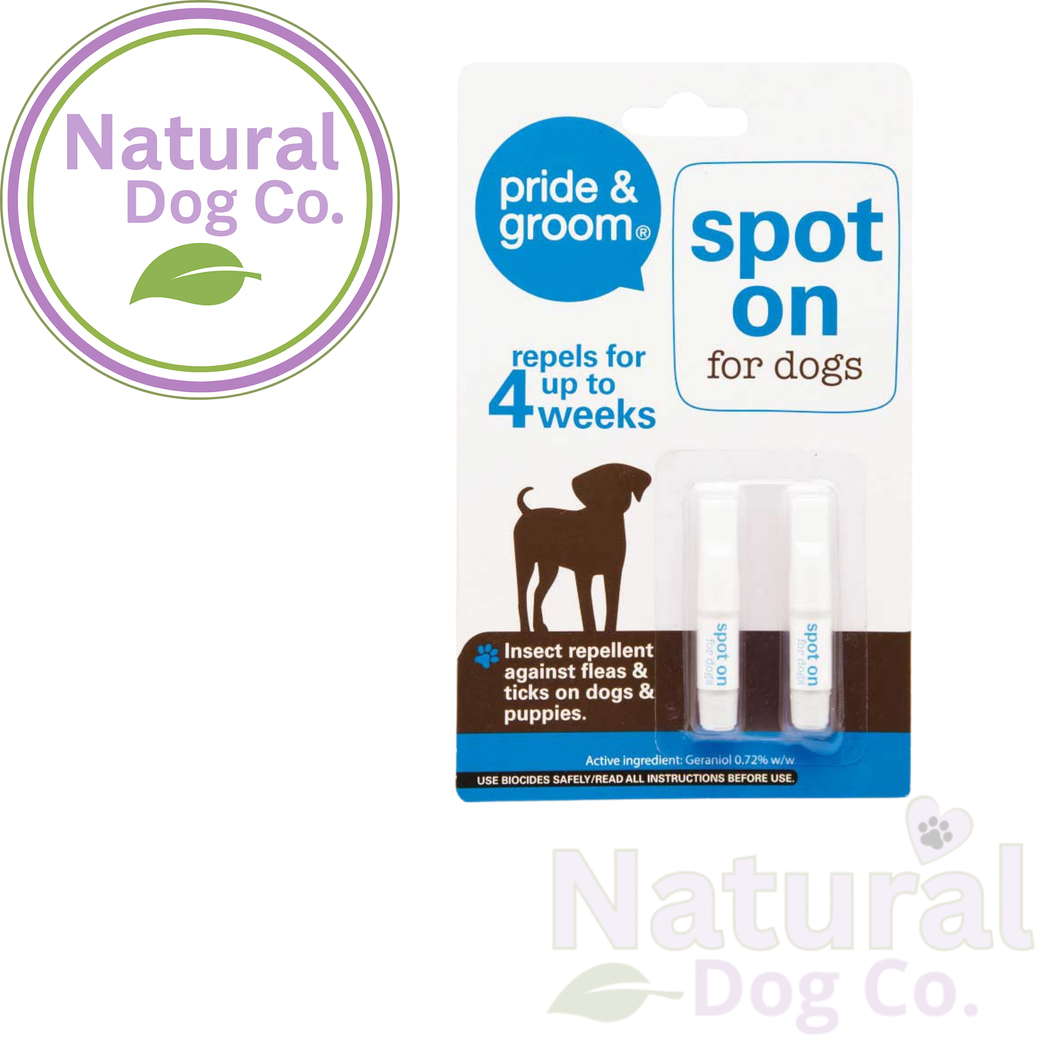 Pride & Groom Spot on Flea & Tick Treatment for Dogs  - 2 Pack